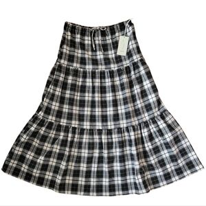 M NWT Joie Plaid Maxi Skirt Black White Cotton Rayon Flannel Blend